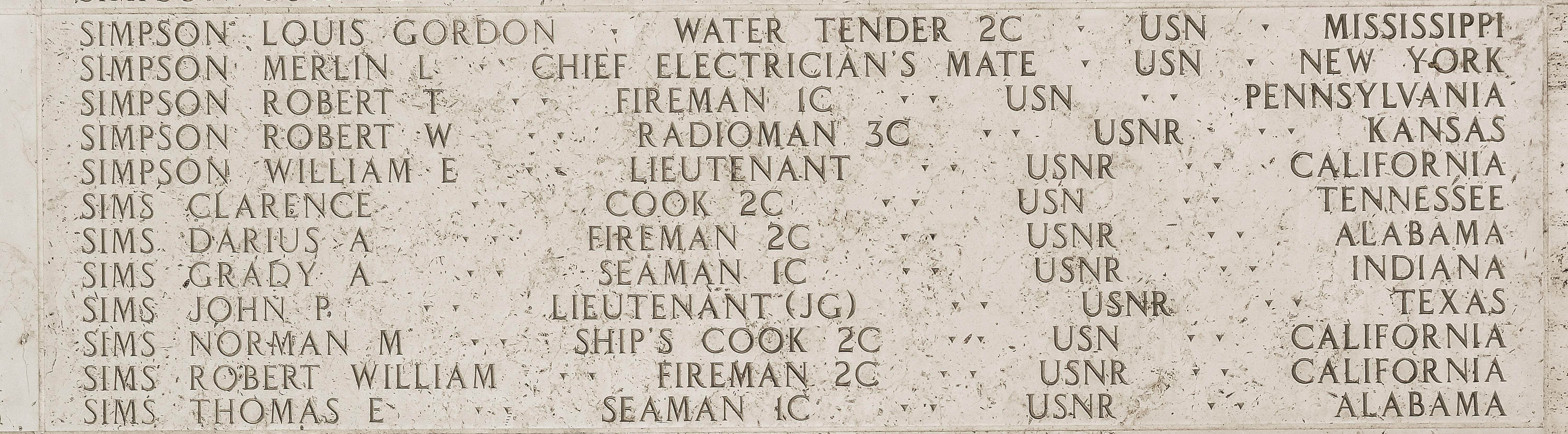 Louis Gordon Simpson, Water Tender Second Class